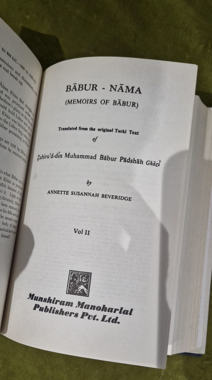 Babur-Nama: Memoirs of Babur (Vol. I & II) Annette Beveridge 1990 Munshiram3