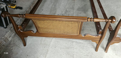 Pair Of Antique Single Beds With New Mattresses Rattan & Turned Wood Headboards 3