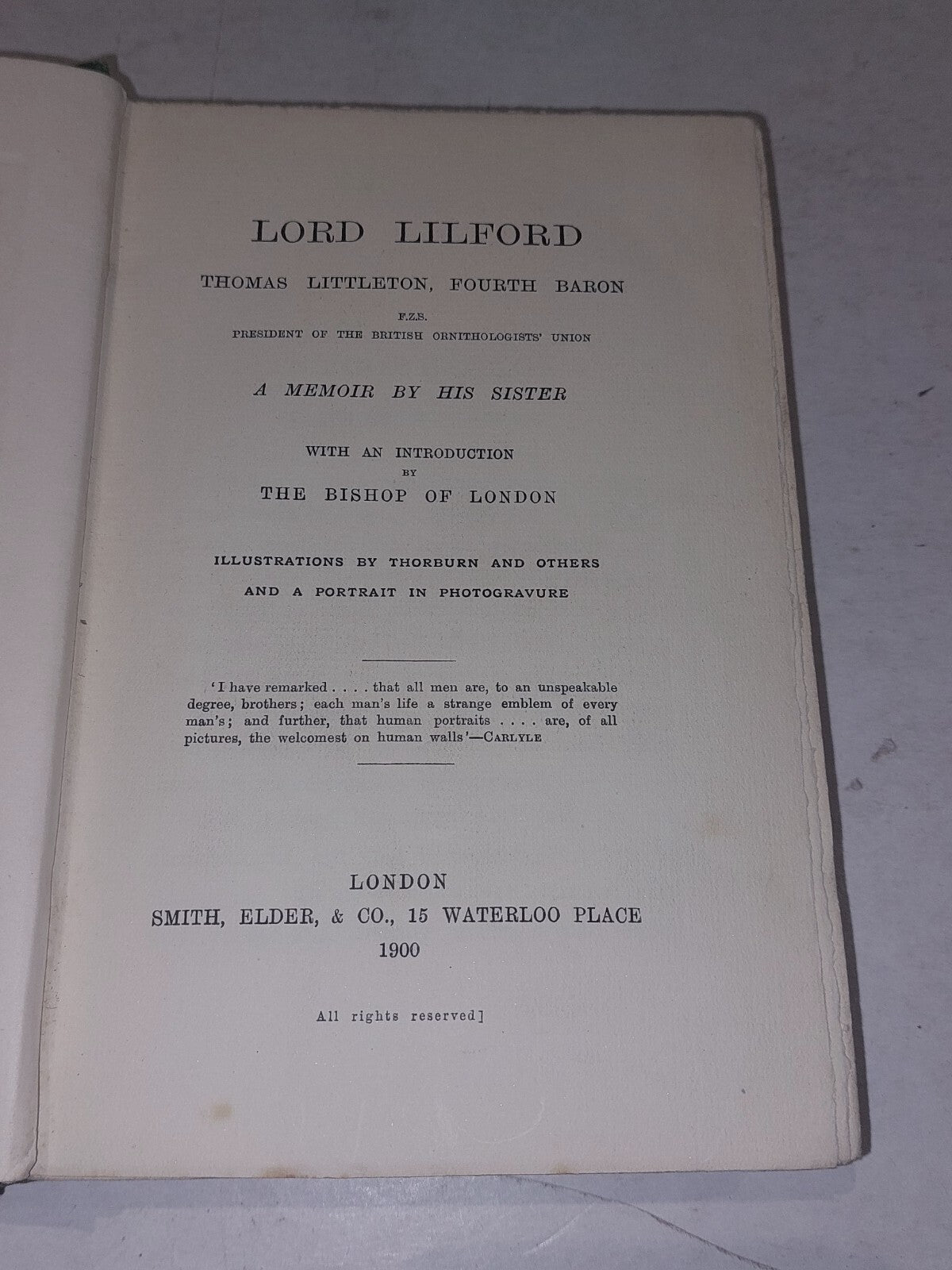 Lord Lilford  Thomas Littleton, Fourth Baron (1900) Smith, Elder & Co Hb Book5