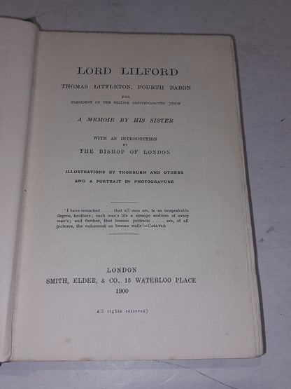 Lord Lilford  Thomas Littleton, Fourth Baron (1900) Smith, Elder & Co Hb Book5
