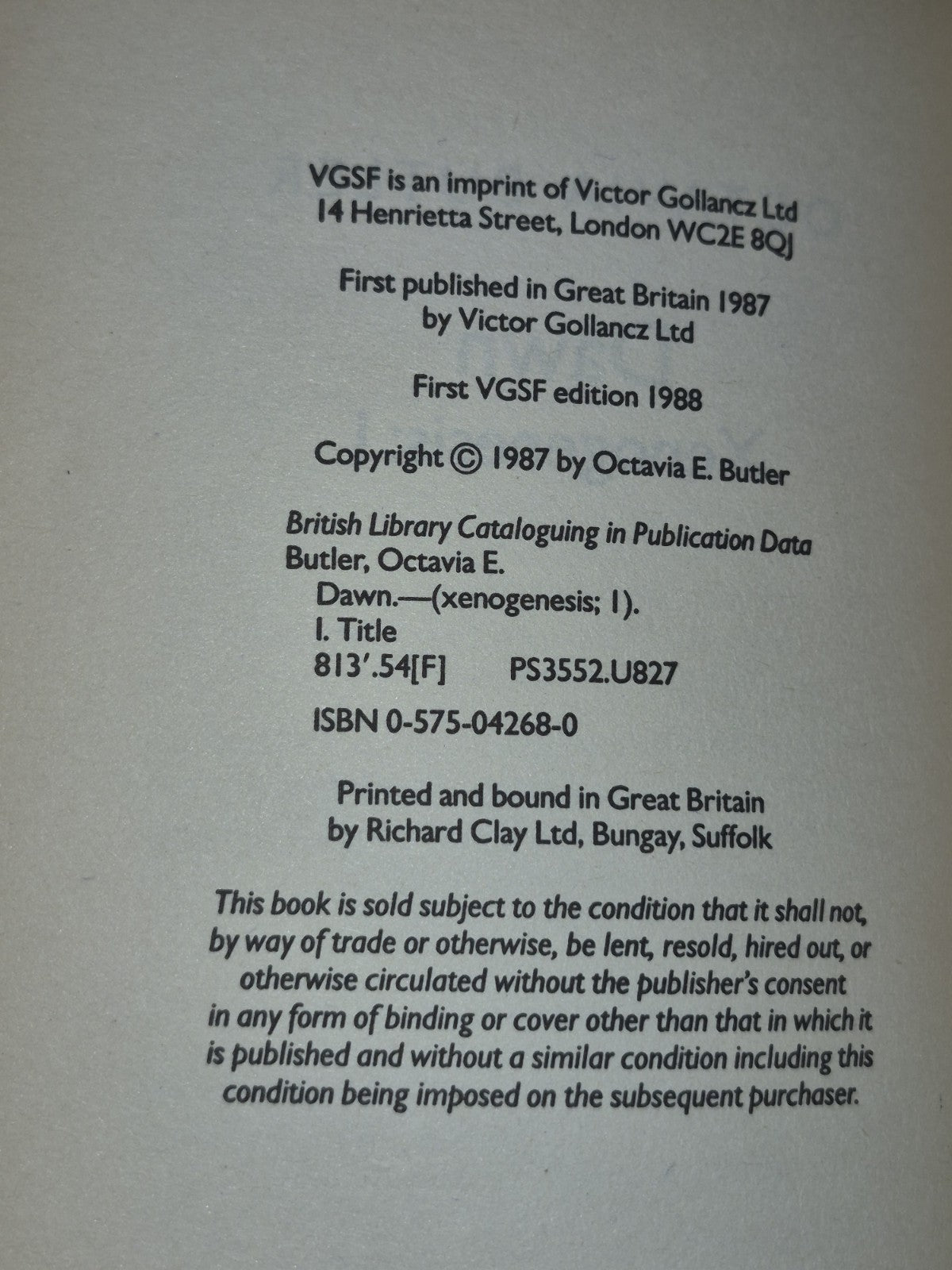 Dawn Rites Imago - Xenogenesis Trilogy  Octavia Butler - VGSF, 1988/89/905
