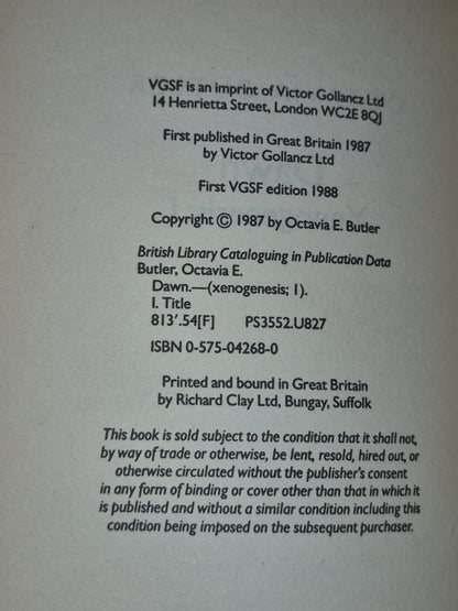 Dawn Rites Imago - Xenogenesis Trilogy  Octavia Butler - VGSF, 1988/89/905