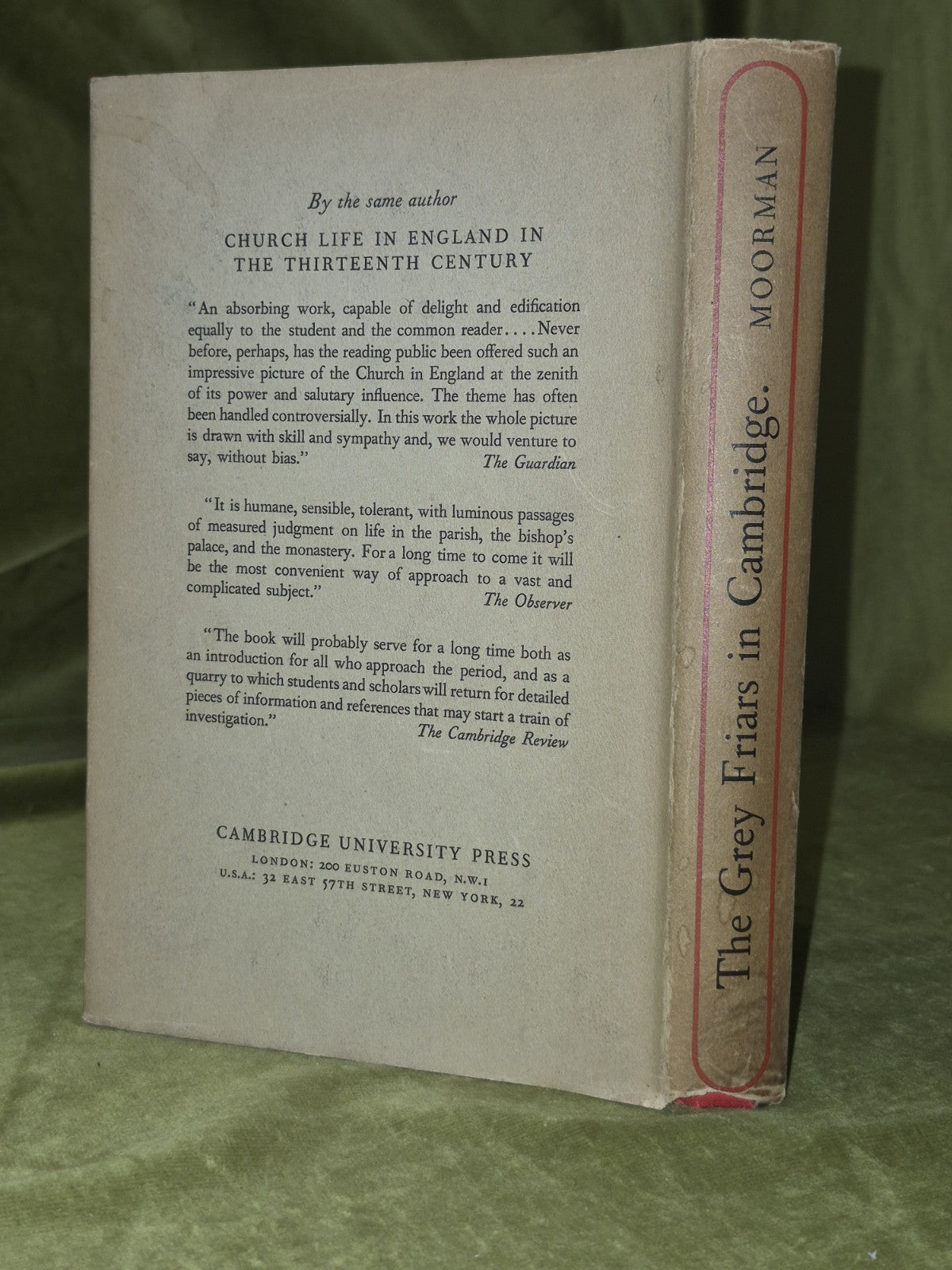 The Grey Friars in Cambridge, 1225-1538, Moorman, J R H, Good Book1