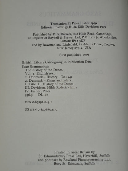 Saxo Grammaticus History of the Danes I Text Hilda R Ellis Davidson7