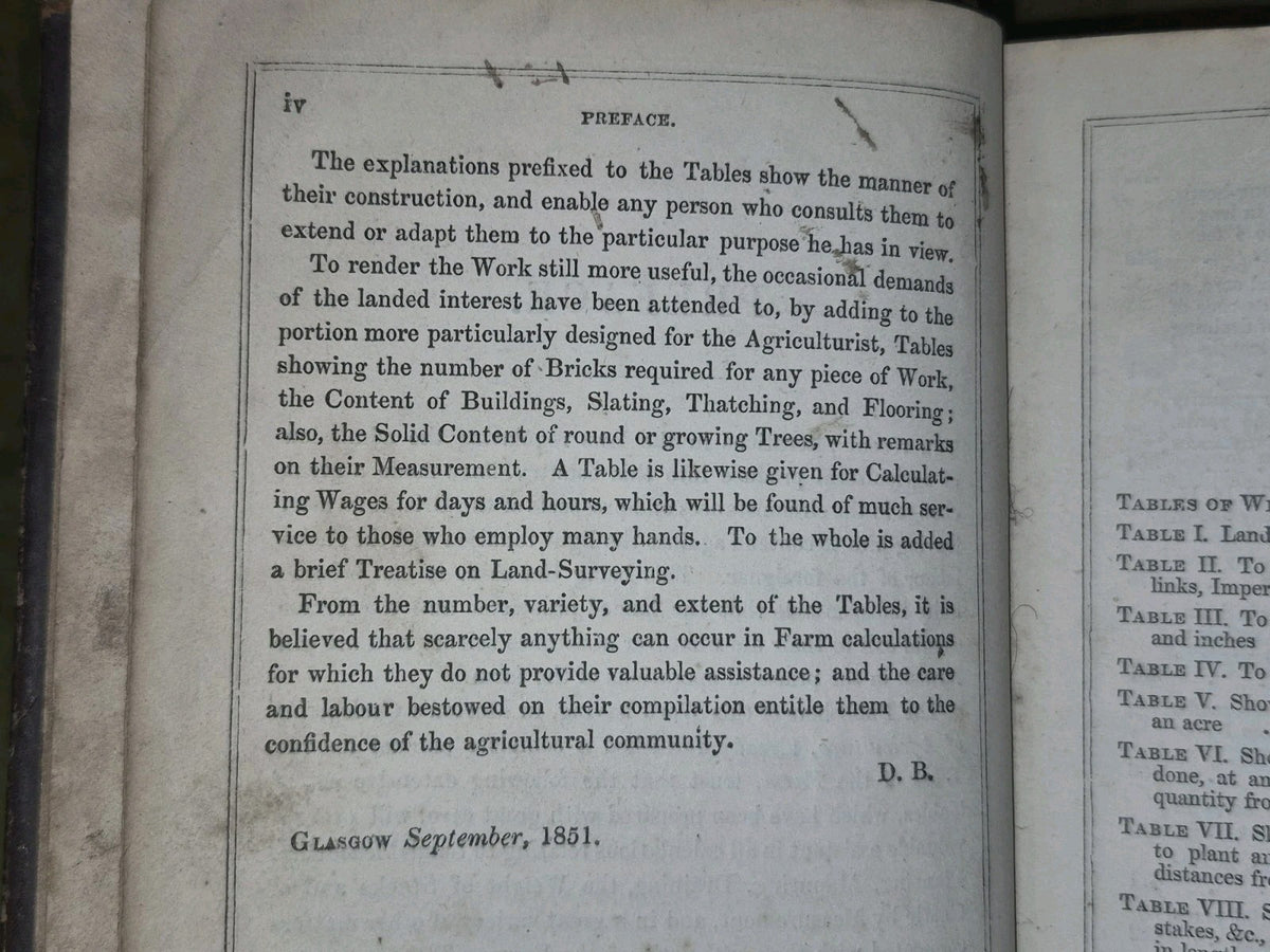 The Agriculturist's Calculator Blackie and Son 1852 Glasgow Edinburgh 6