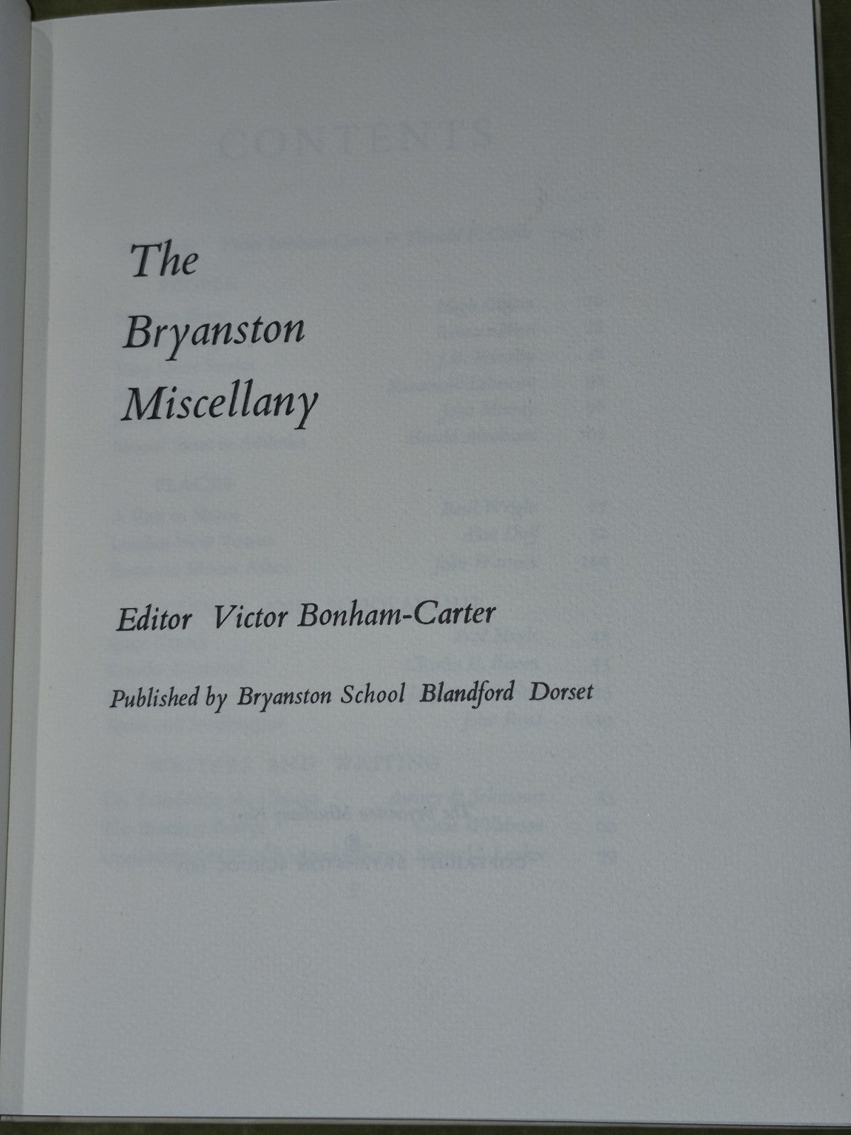 The Bryanston Miscellany Bryanston School Victor Bonham-Carter 19585