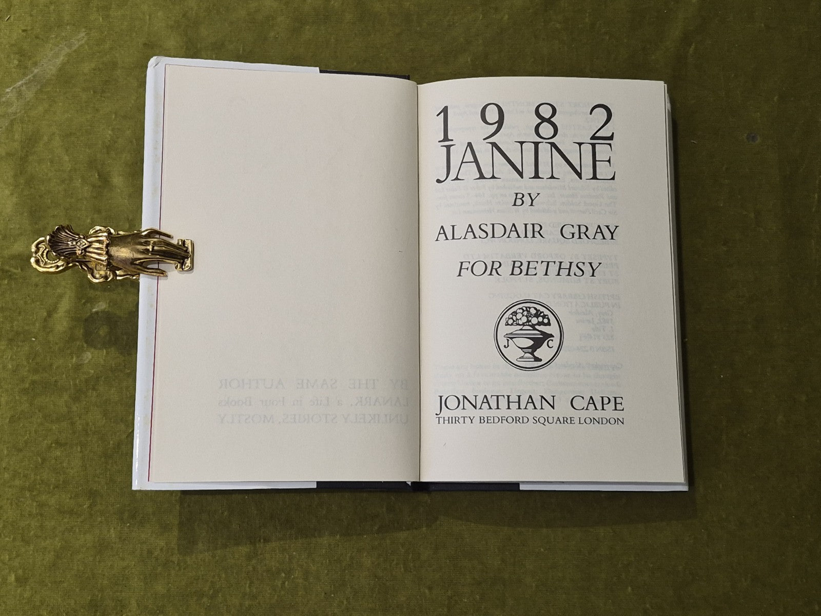 1982 Janine - Alasdair Gray - Jonathan Cape 1984 1st HB DJ5