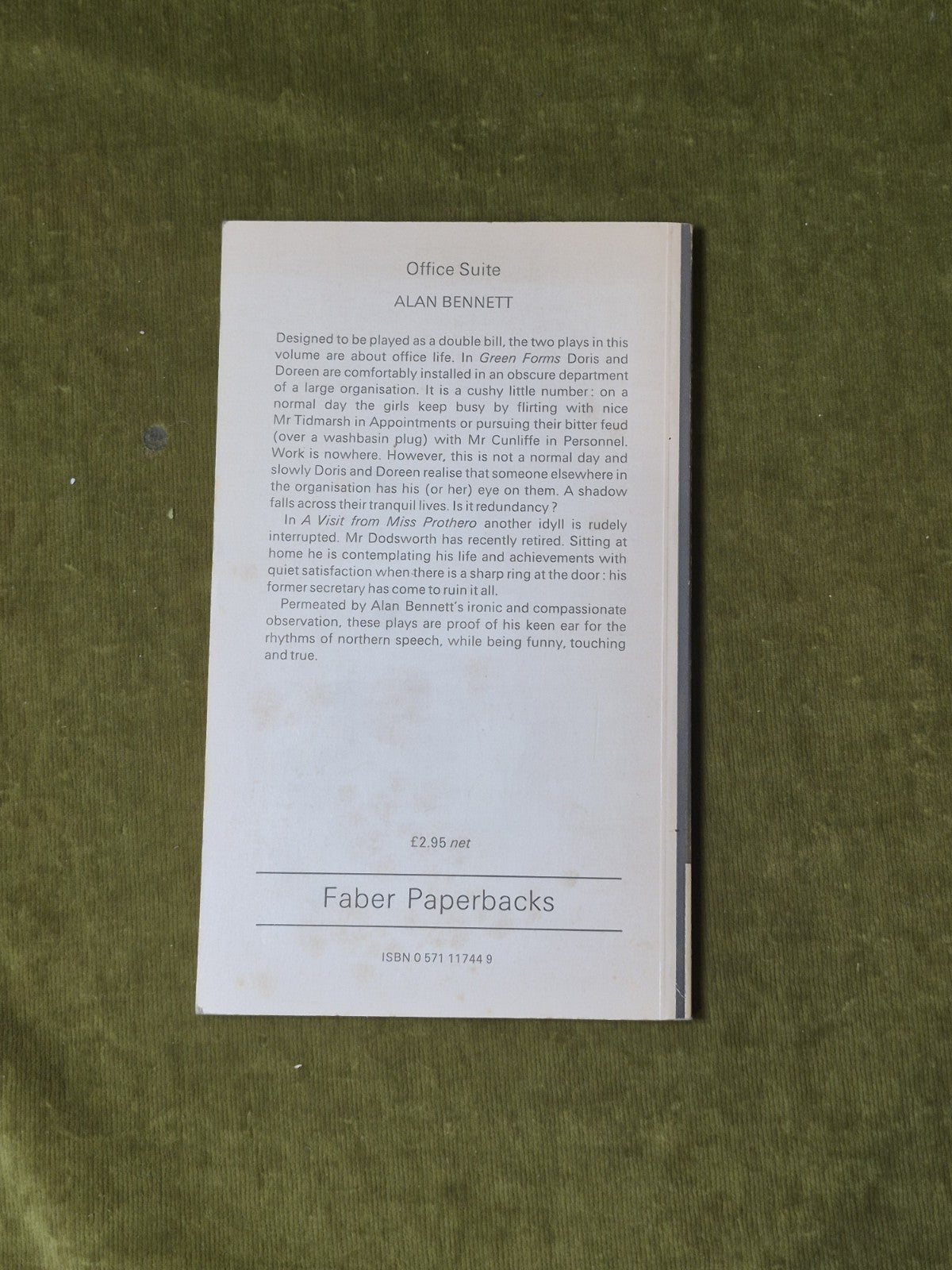 Office Suite by Alan Bennett Faber & Faber 1st Ed 1981 Paperback1