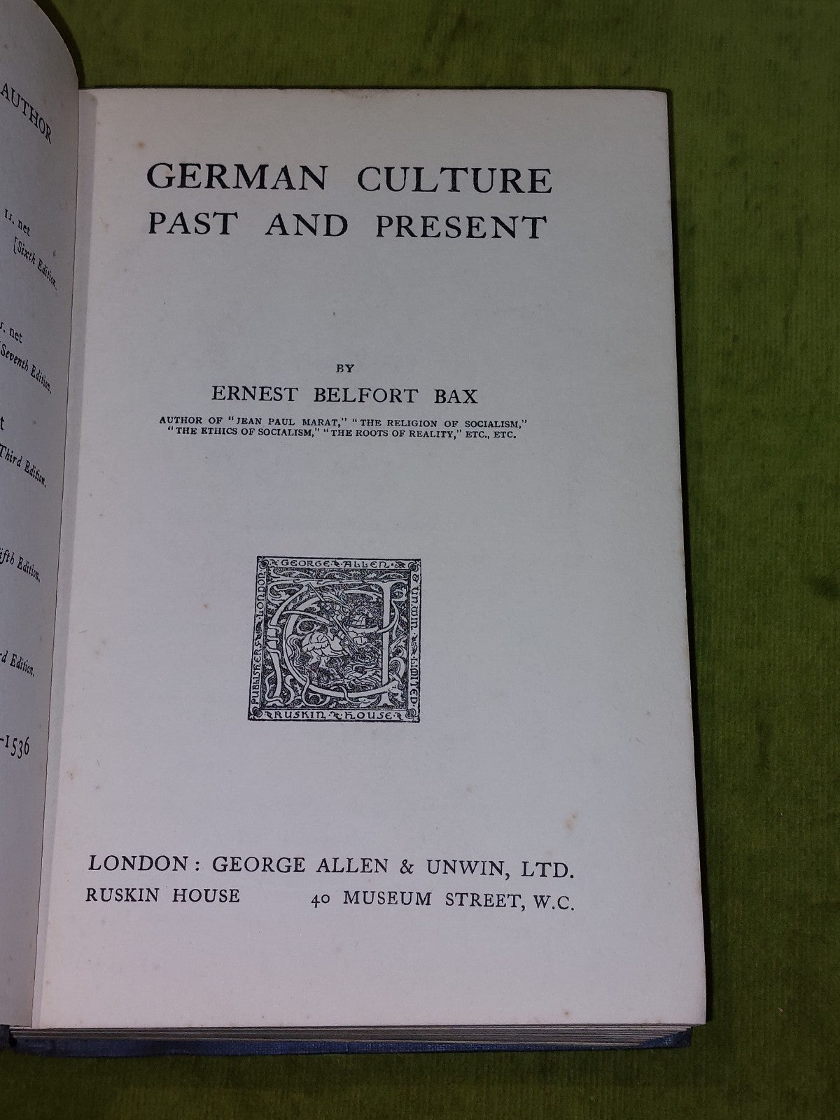 German Culture Past and Present by E Belfort Bax 1915 George Allen Unwin 1st Ed.3