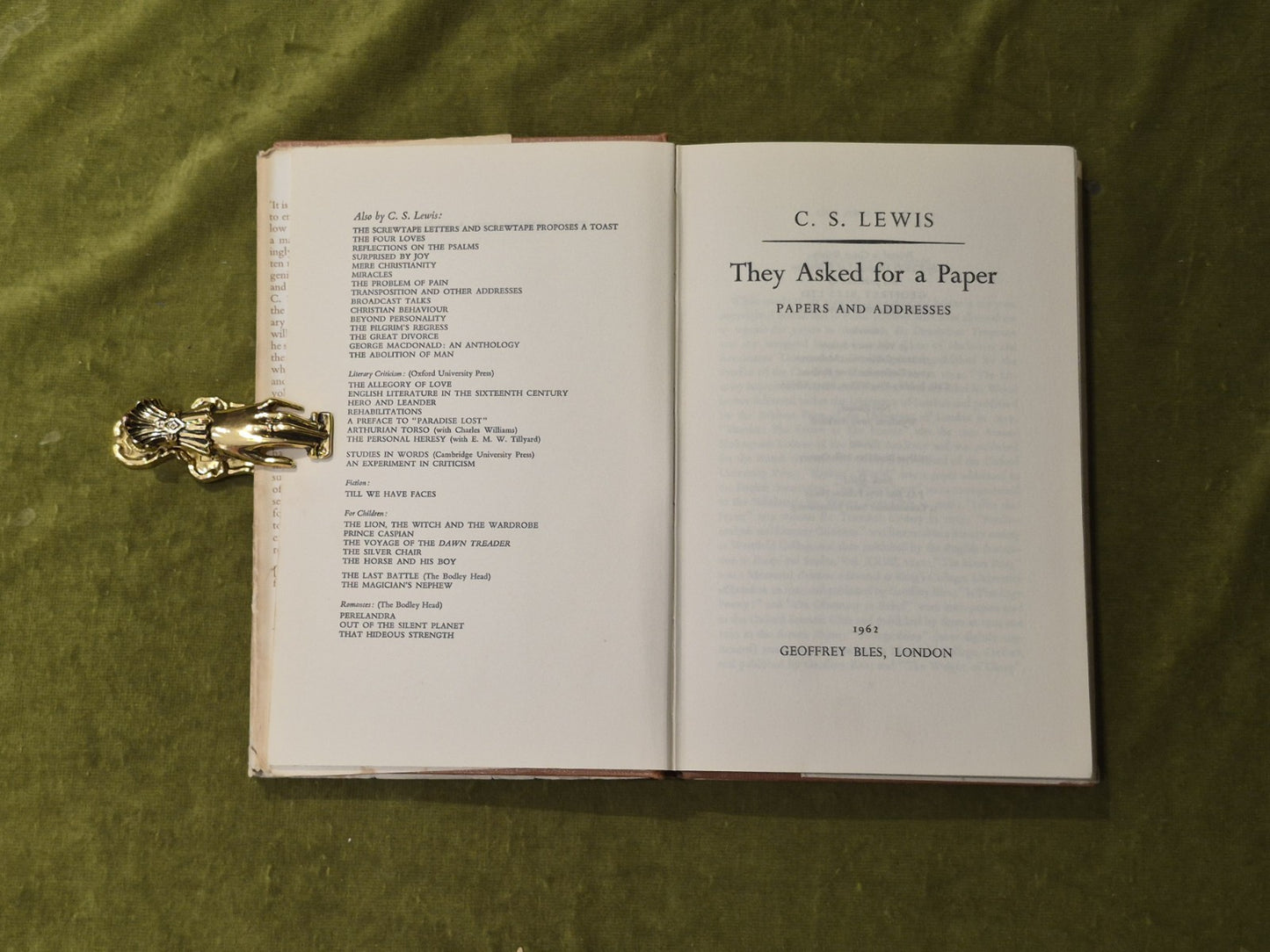 They Asked for a Paper Papers and Addresses - C S Lewis ,  1962 1st HB DJ4