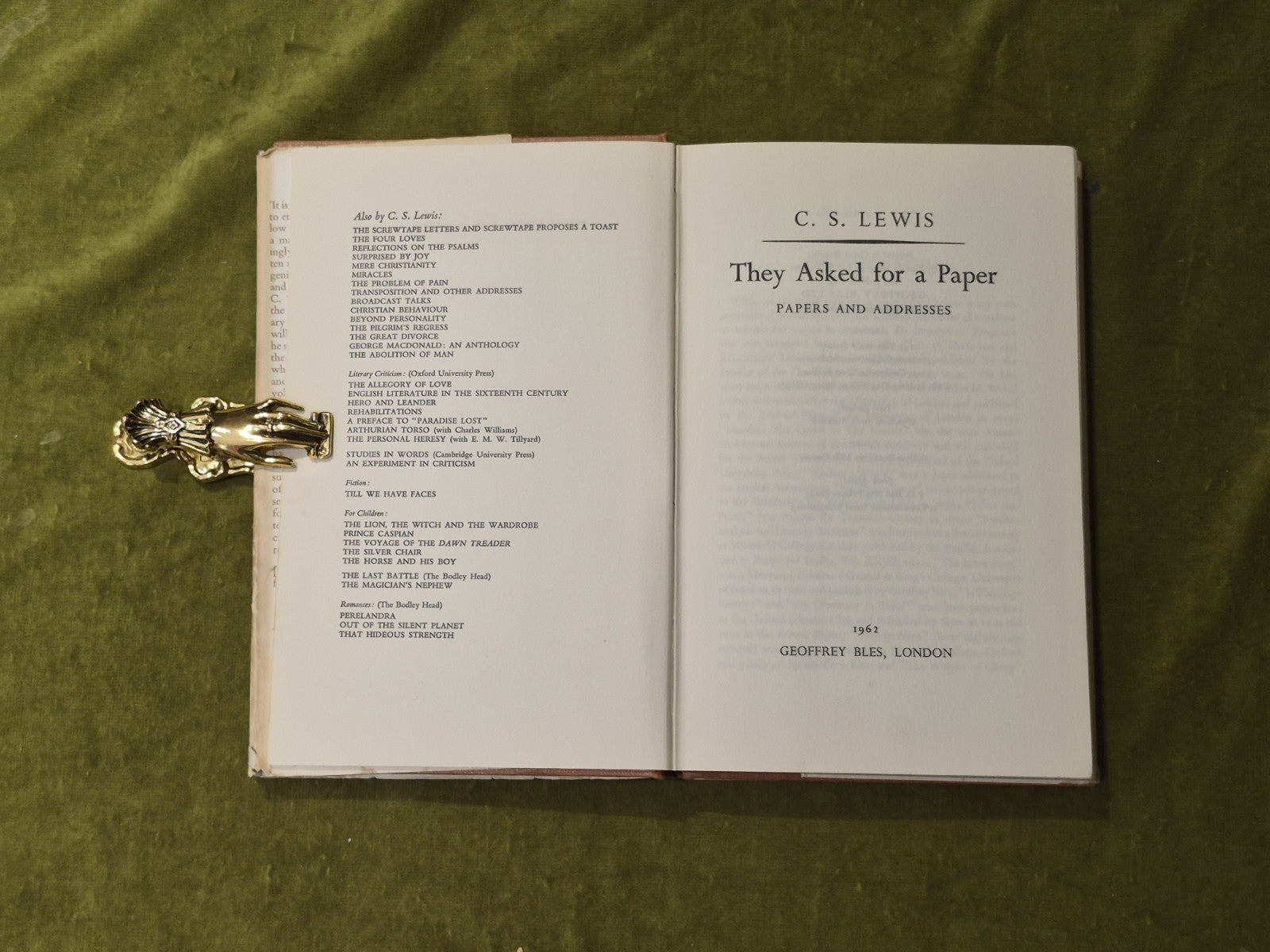 They Asked for a Paper Papers and Addresses - C S Lewis ,  1962 1st HB DJ4