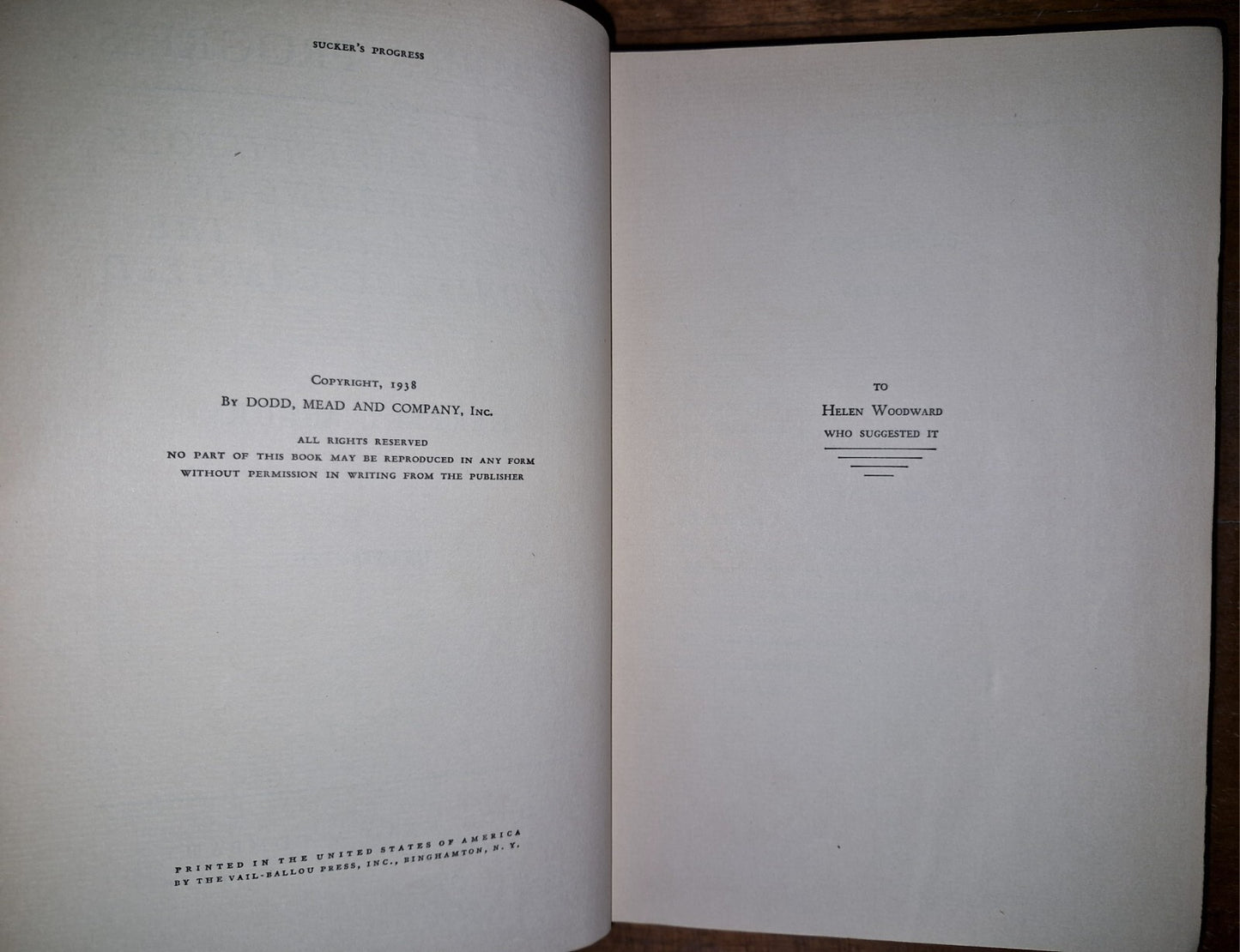 SUCKER'S PROGRESS by Herbert Asbury - 1938 Hardcover First Edition Illustrated 8
