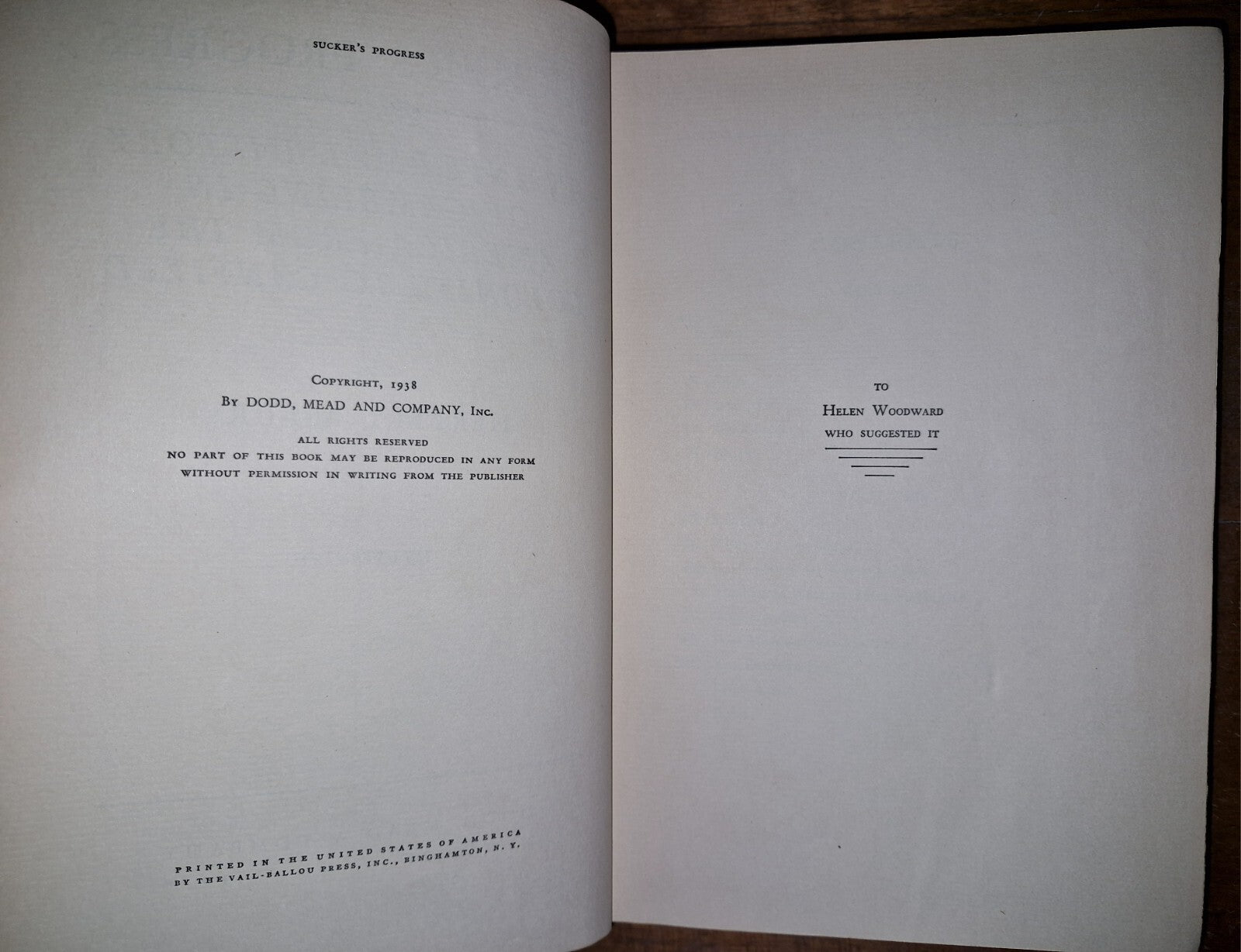 SUCKER'S PROGRESS by Herbert Asbury - 1938 Hardcover First Edition Illustrated 8