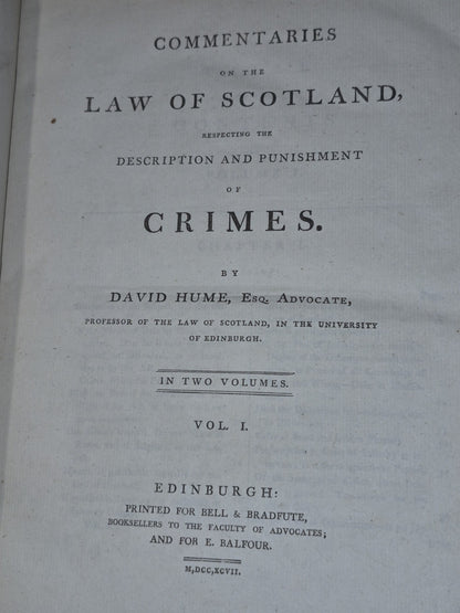 David Hume's Criminal Law Description Trial 1797 First Edition Bell & Bradfute7