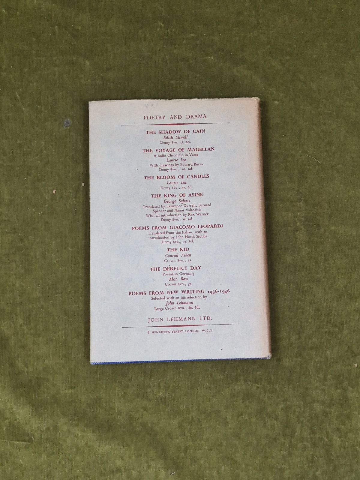 Elegies for the Dead in Cyrenaica : Hamish Henderson , Lehmann 1st HB DJ2