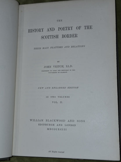 The History and Poetry of the Scottish Border By John Veitch Complete set 18936