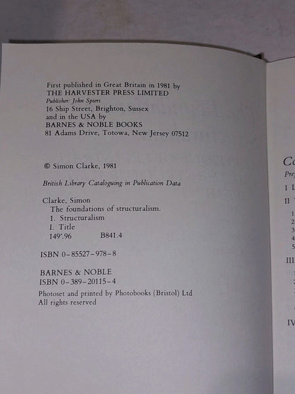 The Foundations of Structualism, Simon Clarke (1981) Hb Book On Levi Strauss ...4