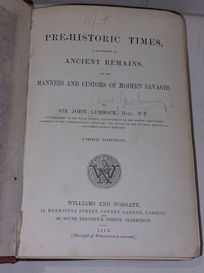 Pre-Historic Times As Illustrated By Ancient Remains Lubbock/Lord Avebury (1872)3