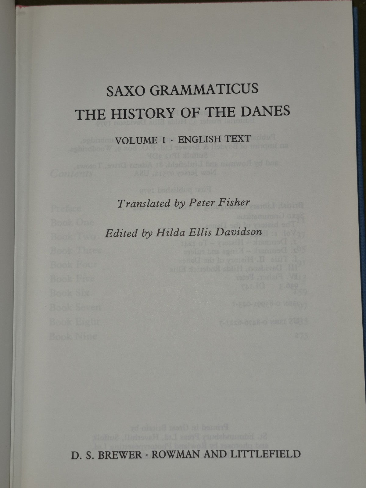 Saxo Grammaticus History of the Danes I Text Hilda R Ellis Davidson6