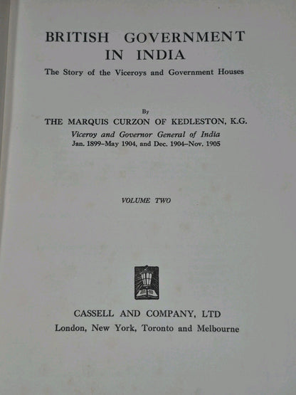 British Government in India Curzon 1925 Cassell First Edition 2nd Impression3