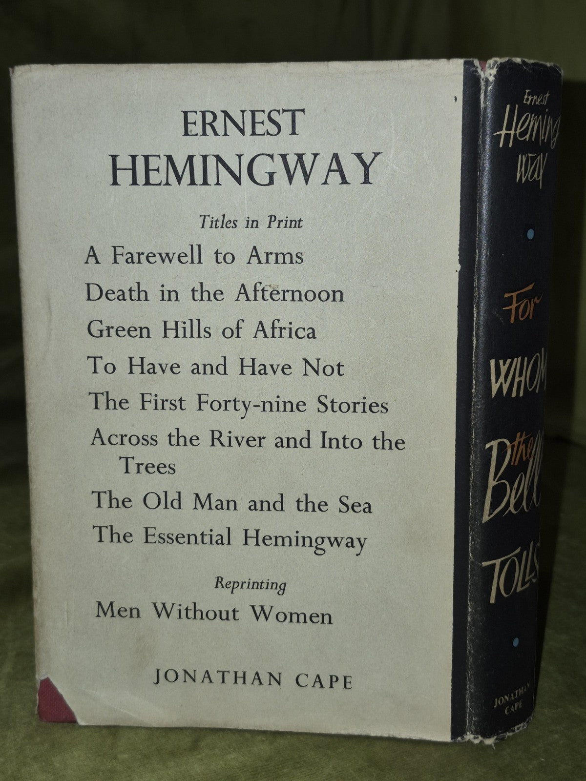 Ernest Hemingway For Whom The Bell Tolls First Edition 17th Imp Jonathathan Cape1