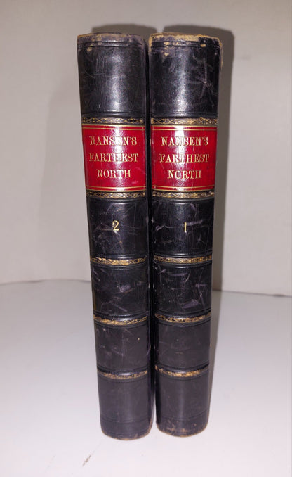 FARTHEST NORTH BY FRIDTJOF NANSEN 1898 TWO VOLUMES LEATHER BOUND 2