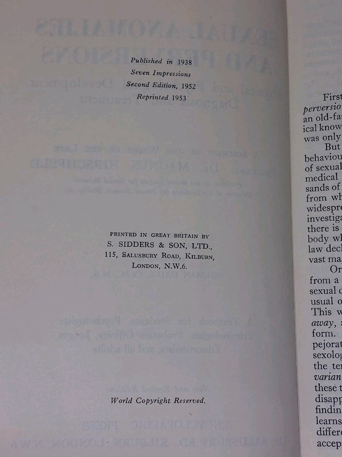 Sexual Anomalies and Perversions by Prof Dr Magnus Hirschfeld, Hardback (1953)5