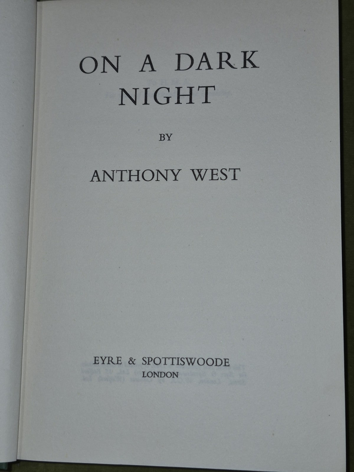 On A Dark Night Anthony West First Edition 1949  Dustjacket5