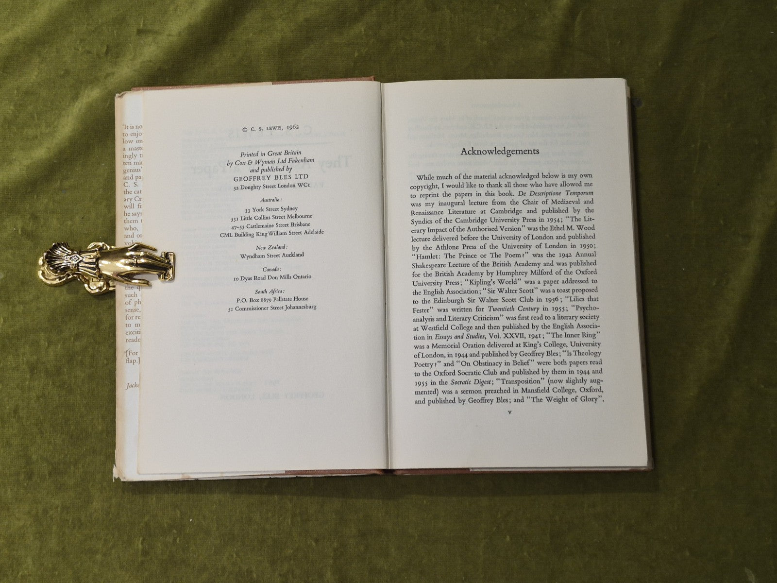 They Asked for a Paper Papers and Addresses - C S Lewis ,  1962 1st HB DJ5
