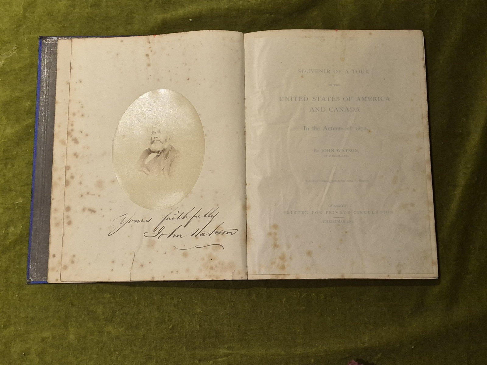 John Watson Souvenir of a tour Egypt Palestine Syria America Canada 1872 Signed6