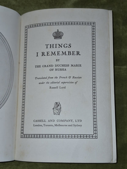 The Things I Remember By Grand Duchess Marie Of Russia Cassell 1930 First6