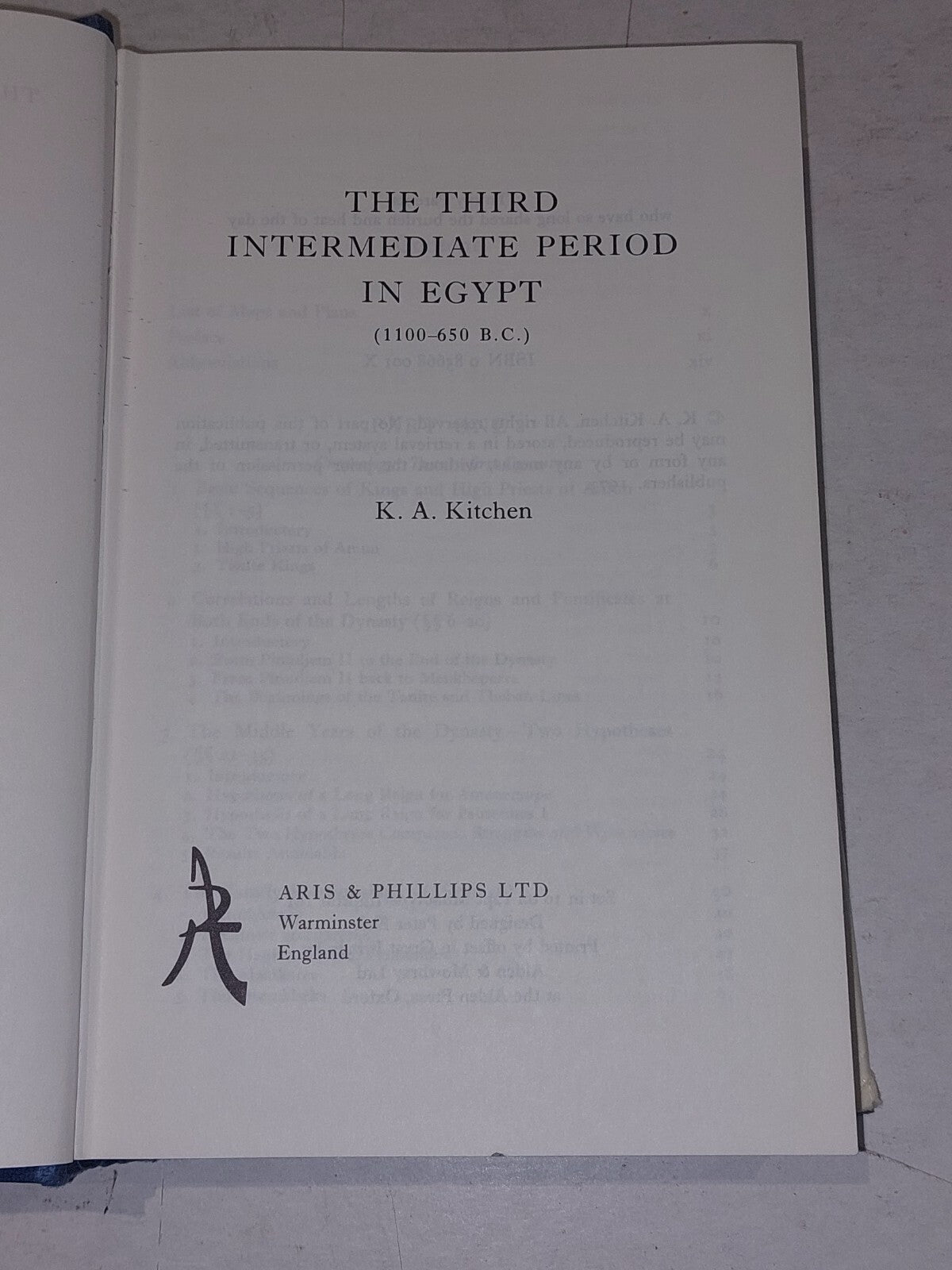 THE THIRD INTERMEDIATE PERIOD IN EGYPT (1100650 BC) K. A. Kitchen 1973 HB 1st 3