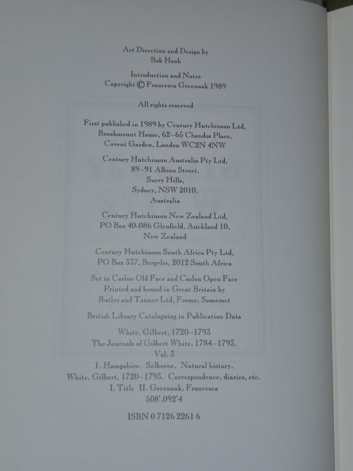 Journals of Gilbert White Volume Three 3 Francesca Greenoak 19894