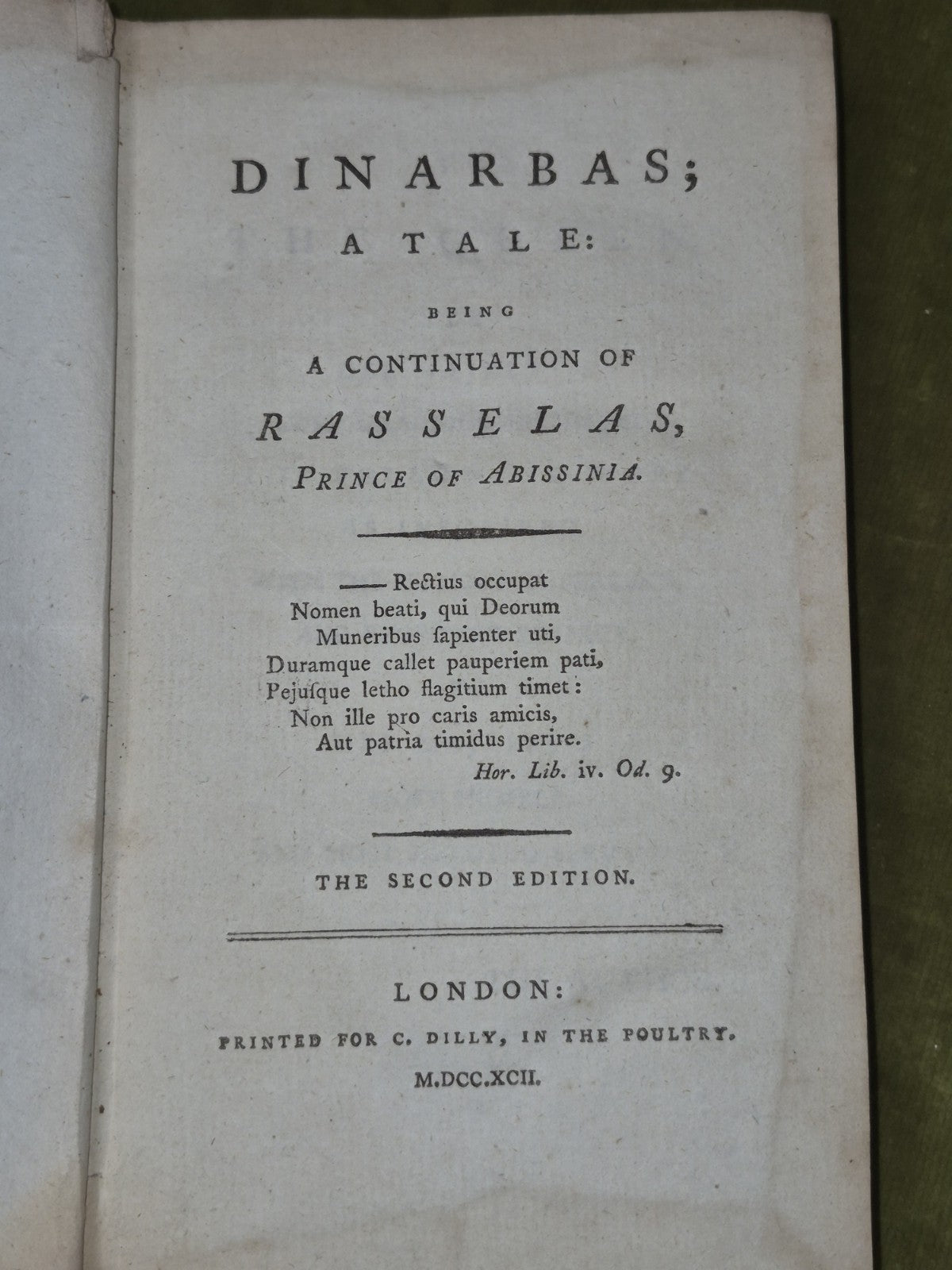 Dinarbas a Tale Rasselas 1792 Second Edition Prince of Abissinia C Dilly4