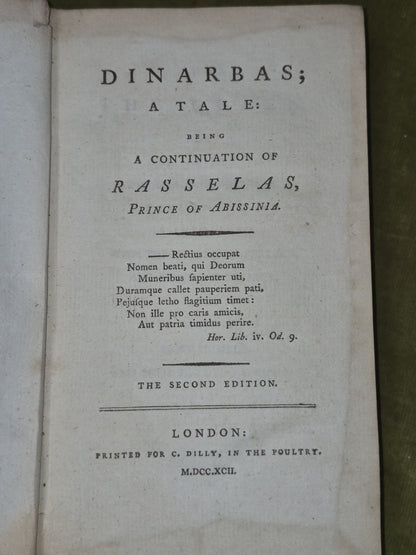 Dinarbas a Tale Rasselas 1792 Second Edition Prince of Abissinia C Dilly4