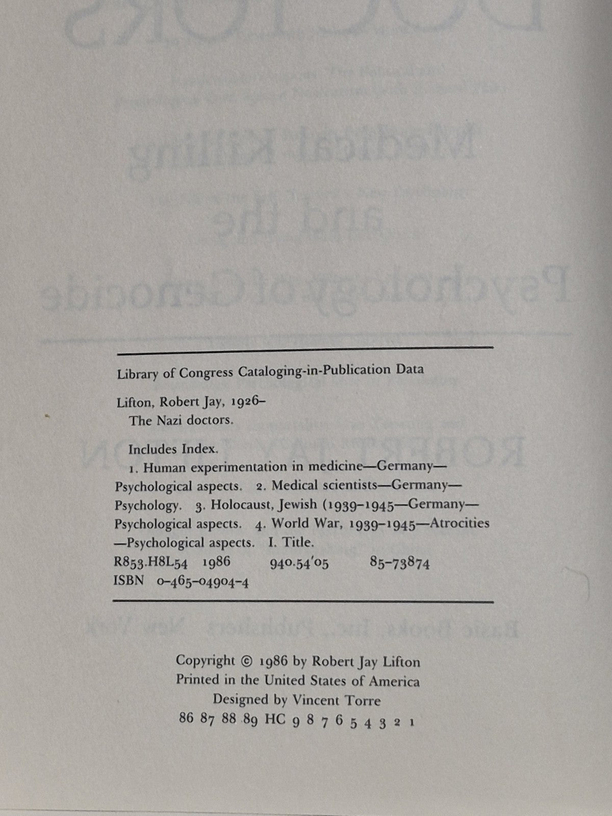 LIFTON, Robert Jay; The Nazi Doctors. 1986 1st US Edition /1st Imp6