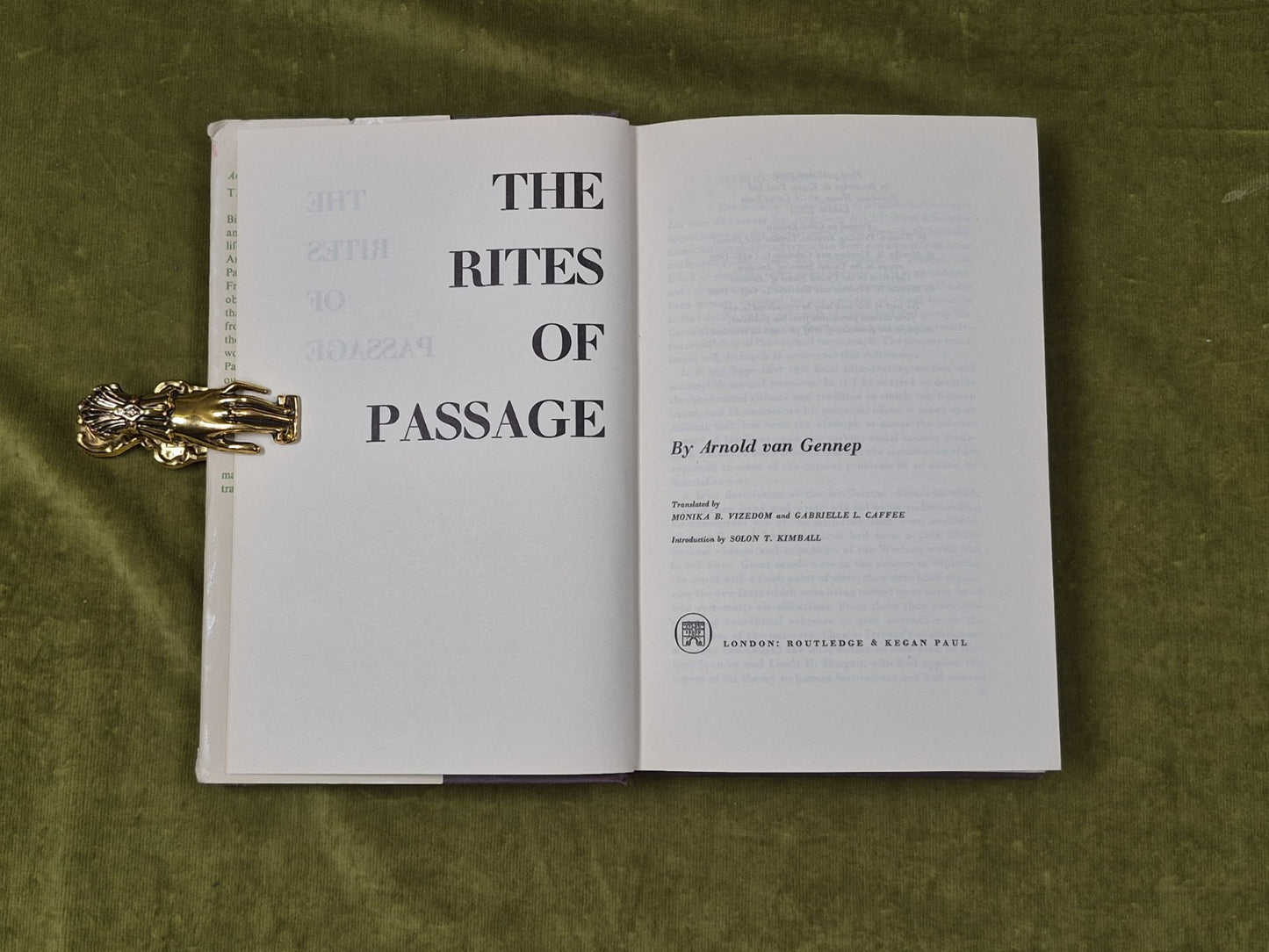 THE RITES OF PASSAGE by Arnold Van Gennep , Routledge 1960 1st HB DJ3