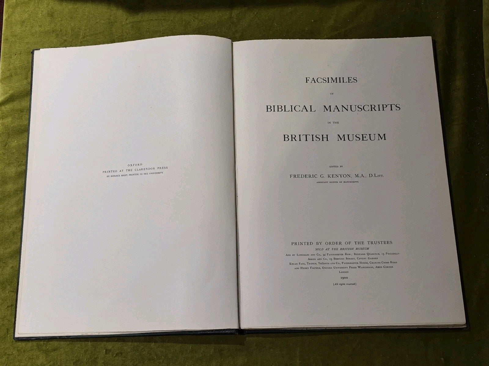 FACSIMILES of BIBLICAL MANUSCRIPTS IN BRITISH MUSEUM. KENYON 1900 1st EDITION HB4