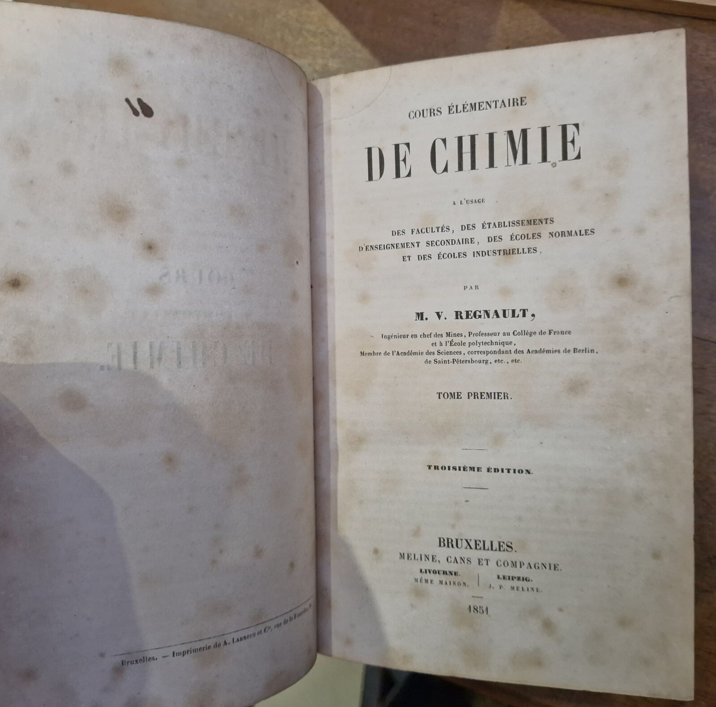 COURS ÉLÉMENTAIRE DE CHIMIE. 4 Volumes In 2 Bindings. M V Regnault 3rd Ed. 18513