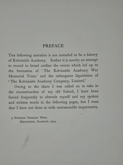 Kevinside Academy 1878-1923 William Brodie The University Press Glasgow 1924 1st6