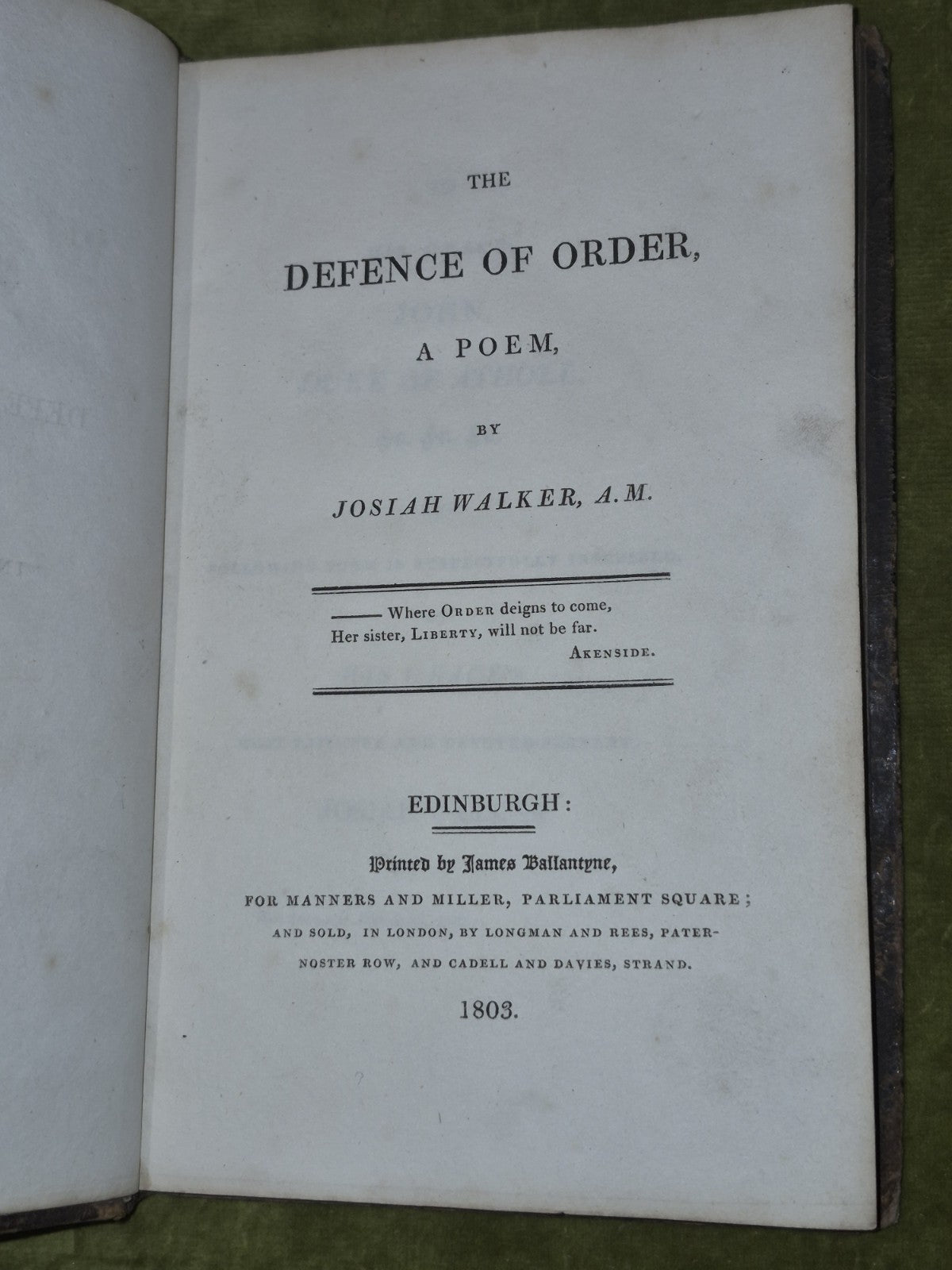 The Defence of Order a Poem (1803 First Edition) Josiah Walker5