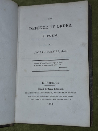 The Defence of Order a Poem (1803 First Edition) Josiah Walker5