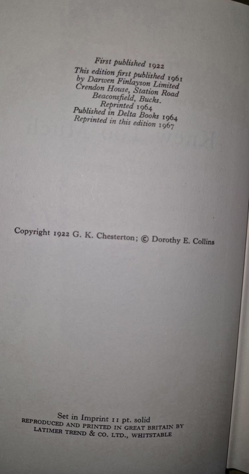 G K Chesterton - Reprint Series 1964 Darwen Finlayson - 11 Volumes HB / DJ 12
