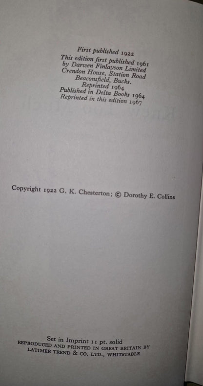 G K Chesterton - Reprint Series 1964 Darwen Finlayson - 11 Volumes HB / DJ 12