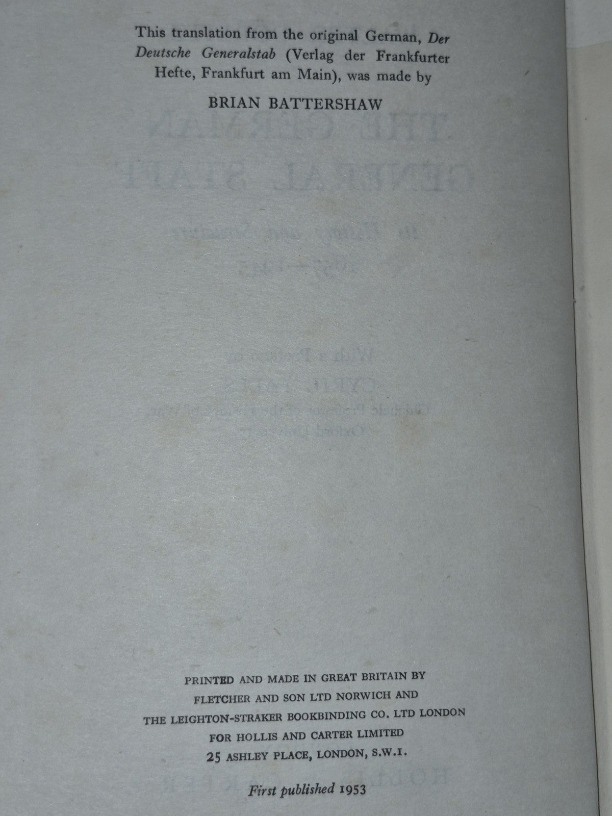 WALTER GORITZ The German General Staff - 1st ed 1953 DJ6