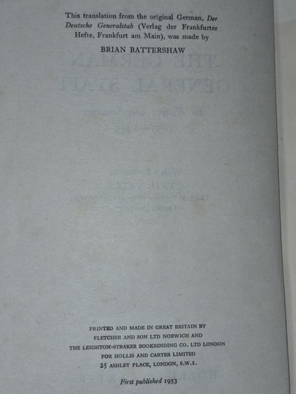 WALTER GORITZ The German General Staff - 1st ed 1953 DJ6