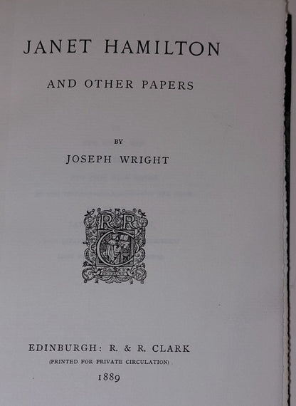 Janet Hamilton And Other Papers By Joseph Wright (1889) Antiquarian Book4