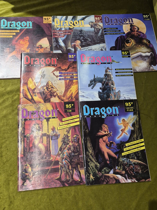 Lot Of 7 Dragon Magazines: Issues 135, 136, 137, 138, 139, 140, 1410