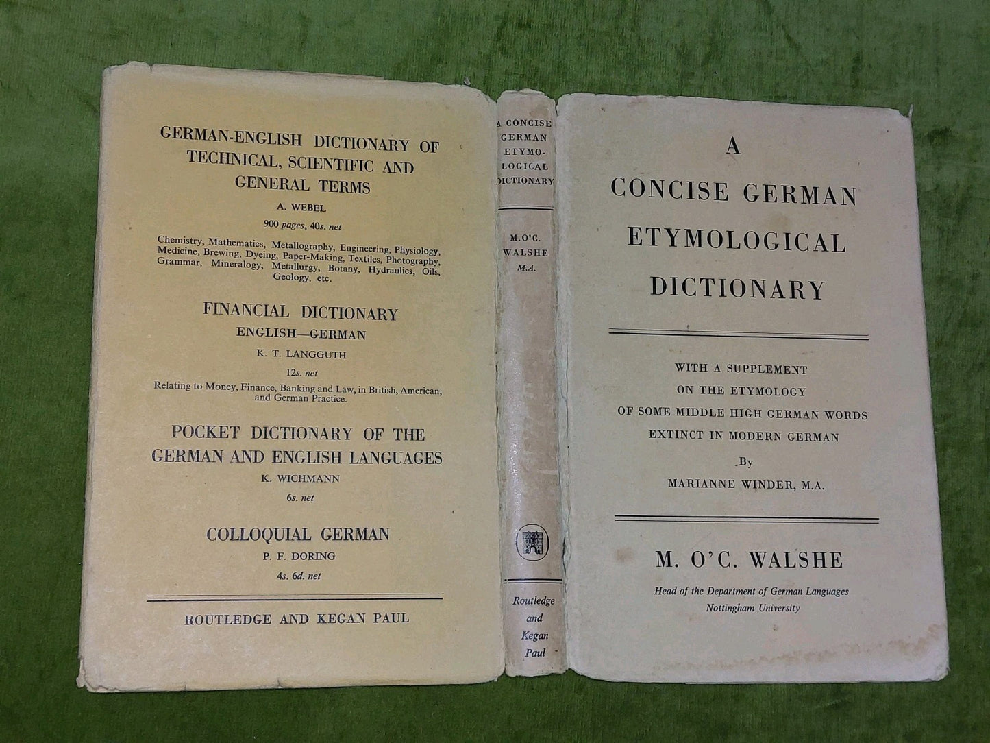 A Concise German Etymological Dictionary by Walshe - Pub: Routledge 19512