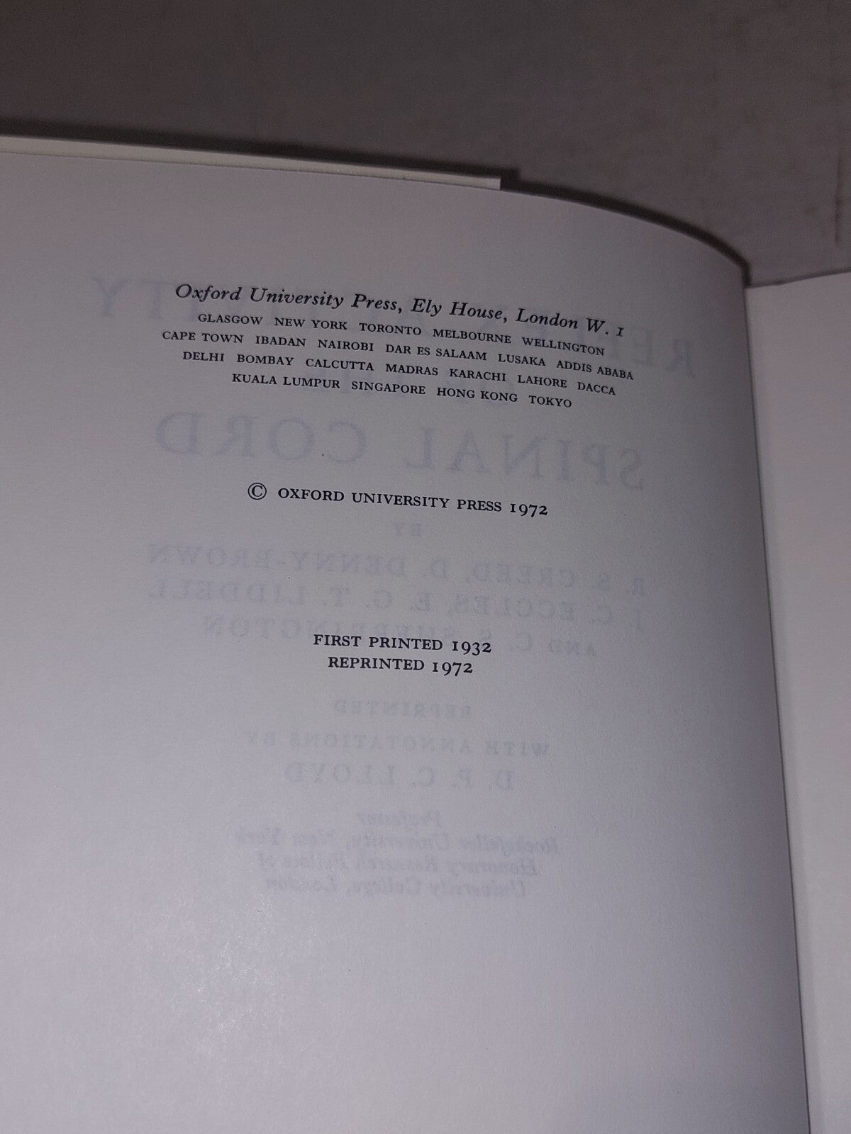 The Reflex Activity of the Spinal Cord by etc., R.S. Creed (1972) Hb Book4